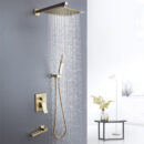 Brushed Gold Recessed Concealed Brass Canopy Rain Shower Head Full Shower System AL2001 - Image 1