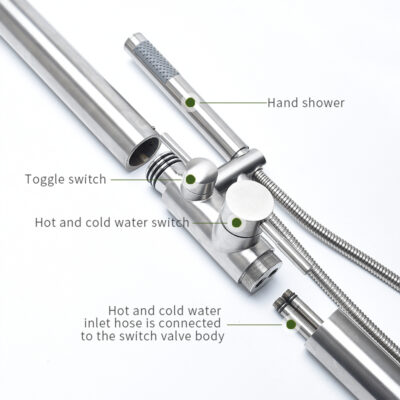 Stainless Steel Outdoor Floor-Standing Rain Shower Column Set For Villa Pool Bath Center Beach HW1001 - Image 5