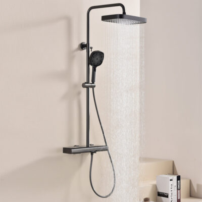 multi functional solid brass cold and hot shower head set with piano key shelf platform and adjustable height shower head lm2537
