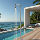 black single function outdoor vertical floor to ceiling shower, stainless steel shower column, beach shower set hw045d