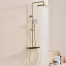 new full copper wall mounted home cold and hot water shower set with storage space overhead sprayer and rainfall function lm2538