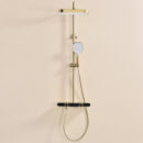new full copper wall mounted home cold and hot water shower set with storage space overhead sprayer and rainfall function lm2538