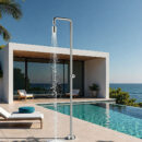 black single function outdoor vertical floor to ceiling shower, stainless steel shower column, beach shower set hw045d
