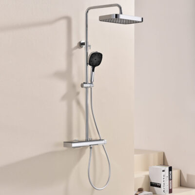 multi functional solid brass cold and hot shower head set with piano key shelf platform and adjustable height shower head lm2537