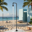 black single function outdoor vertical floor to ceiling shower, stainless steel shower column, beach shower set hw045d