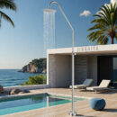 stainless steel black outdoor floor to ceiling shower column swimming pool vertical high end shower set beach shower hw1045e