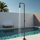 black single function outdoor vertical floor to ceiling shower, stainless steel shower column, beach shower set hw045d