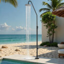 stainless steel black outdoor floor to ceiling shower column swimming pool vertical high end shower set beach shower hw1045e