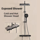new full copper wall mounted home cold and hot water shower set with storage space overhead sprayer and rainfall function lm2538