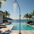 stainless steel black outdoor floor to ceiling shower column swimming pool vertical high end shower set beach shower hw1045e