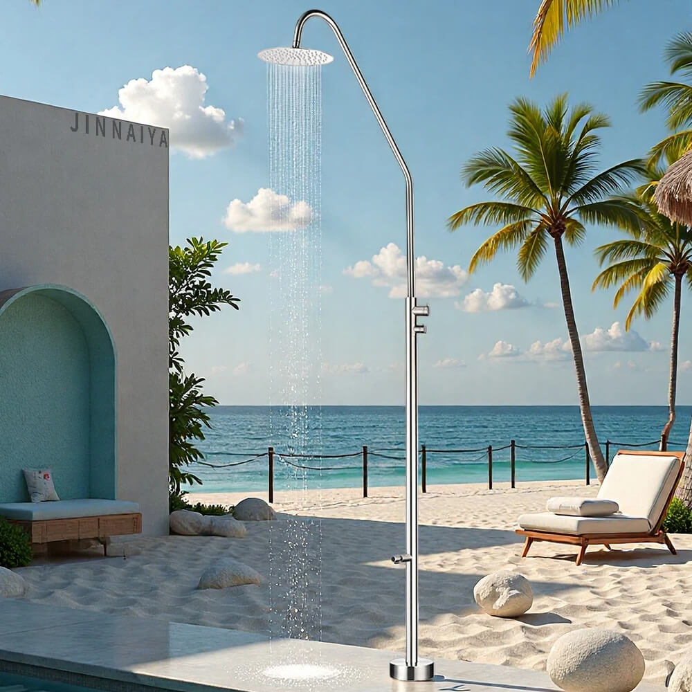 Stainless steel single cold black outdoor floor shower column swimming pool vertical high shower set beach shower HW1045E