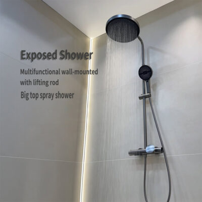 simple shower set household copper bathroom multifunctional hot and cold large top spray shower lm2534