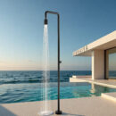 black single function outdoor vertical floor to ceiling shower, stainless steel shower column, beach shower set hw045d