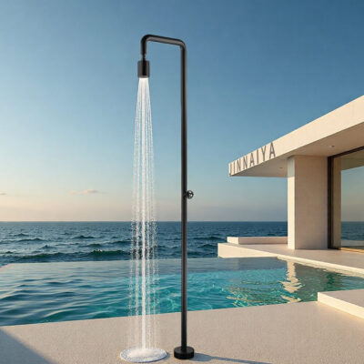 black single function outdoor vertical floor to ceiling shower, stainless steel shower column, beach shower set hw045d