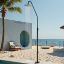 stainless steel black outdoor floor to ceiling shower column swimming pool vertical high end shower set beach shower hw1045e