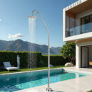 stainless steel black outdoor floor to ceiling shower column swimming pool vertical high end shower set beach shower hw1045e