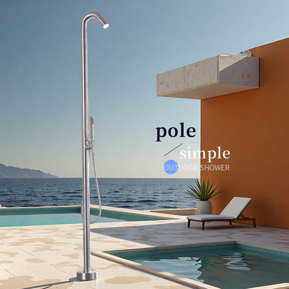 Outdoor floor-standing faucet, vertical high-end shower, stainless steel beach hot and cold shower column set HW2503