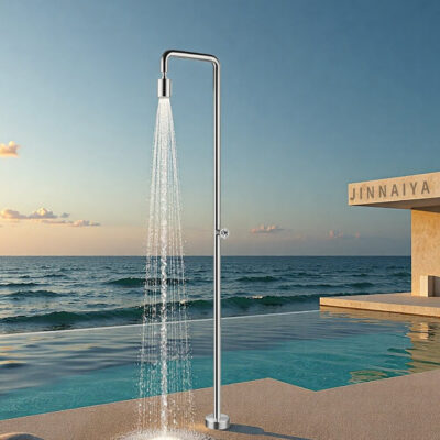 black single function outdoor vertical floor to ceiling shower, stainless steel shower column, beach shower set hw045d