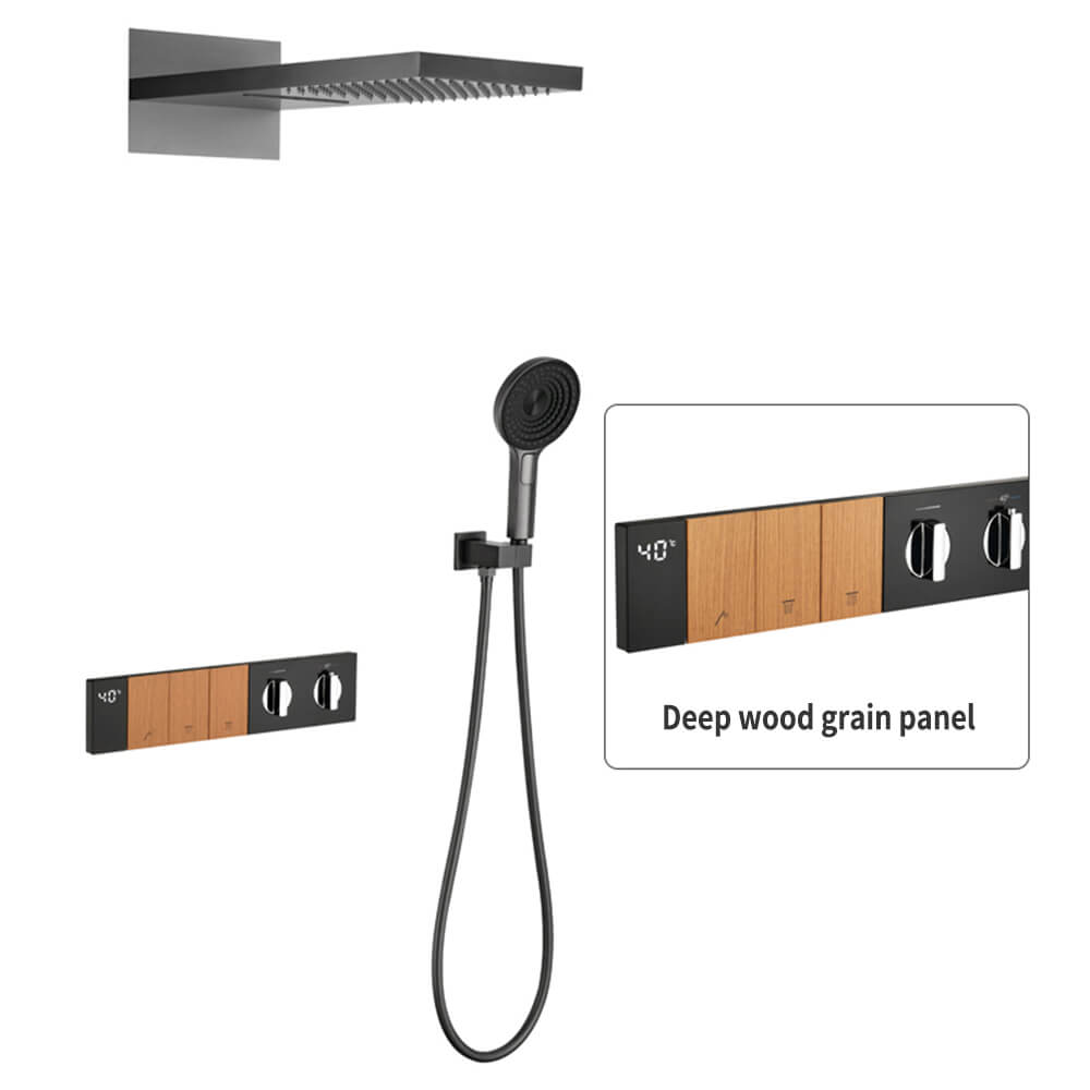 (Type B) Gunmetal Gray + Deep Wood Grain Panel + Digital Display Constant Temperature 3 Function