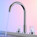 french brass crystal double switch hot and cold basin faucet split three hole wash basin faucet ft2514