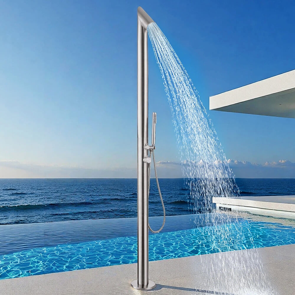Outdoor floor faucet vertical hot and cold shower stainless steel beach shower column set HW2504