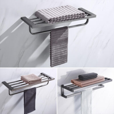 black perforated storage towel rack bathroom hotel with hook storage towel rack gj2214