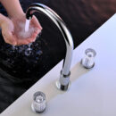 french brass crystal double switch hot and cold basin faucet split three hole wash basin faucet ft2514