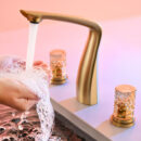 french brass crystal double switch hot and cold basin faucet split three hole wash basin faucet ft2514