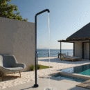 black outdoor floor to ceiling vertical shower, poolside beach bathhouse faucet hw1002