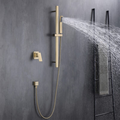 brushed gold brass concealed shower head can be raised and lowered hot and cold household shower set bathroom in wall al2305