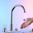 french brass crystal double switch hot and cold basin faucet split three hole wash basin faucet ft2514