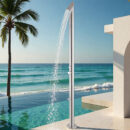 cross border outdoor floor faucet vertical hot and cold shower stainless steel beach shower column set hw2504