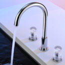 french brass crystal double switch hot and cold basin faucet split three hole wash basin faucet ft2514