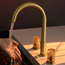 french brass crystal double switch hot and cold basin faucet split three hole wash basin faucet ft2514