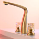 french brass crystal double switch hot and cold basin faucet split three hole wash basin faucet ft2514
