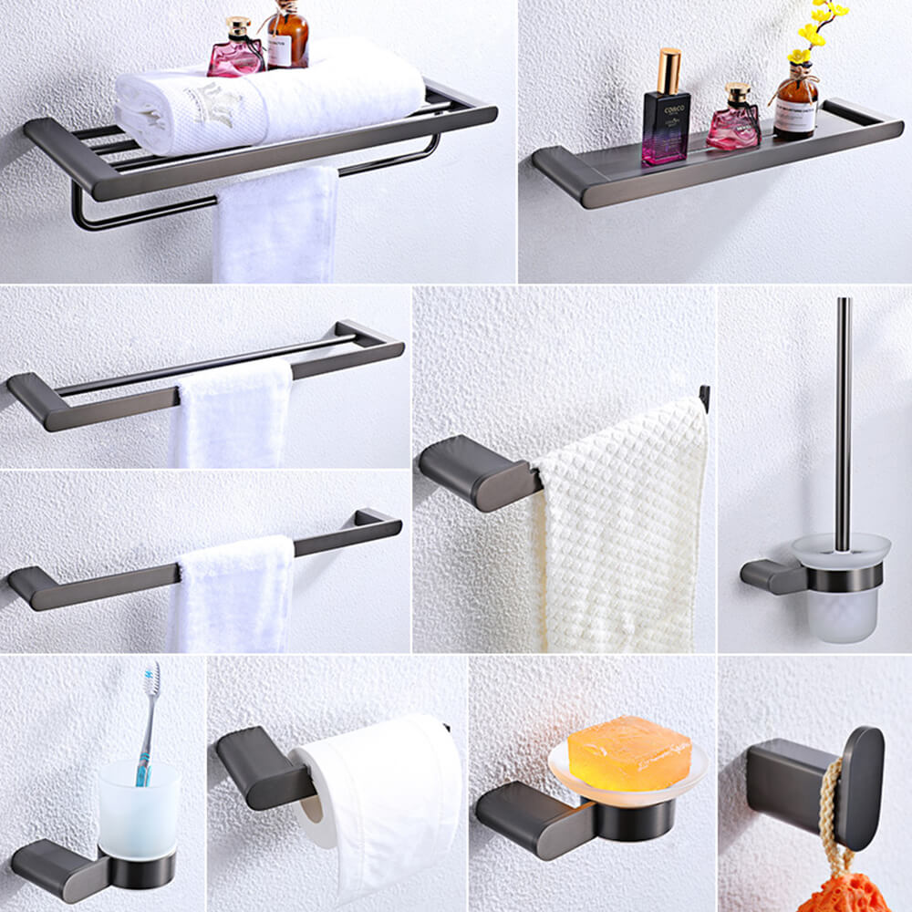 Bathroom towel rack Nordic bathroom rack gun gray bathroom wall-mounted bath towel pendant set GJH2001