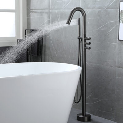 brass hot and cold black floor standing bathtub faucet, cylinder side type without shower, rotating column basin faucet yg2001