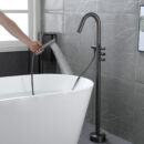 brass hot and cold black floor standing bathtub faucet, cylinder side type without shower, rotating column basin faucet yg2001