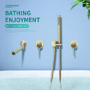 concealed bathtub shower faucet brass embedded in the wall golden cylinder side split hot and cold shower set al3007