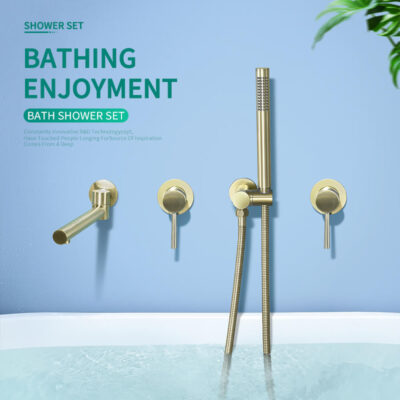 concealed bathtub shower faucet brass embedded in the wall golden cylinder side split hot and cold shower set al3007