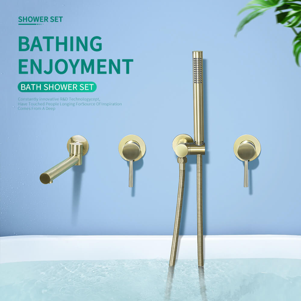 Concealed bathtub shower faucet brass embedded in the wall golden cylinder side split hot and cold shower set AL3007