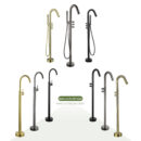 brass hot and cold black floor standing bathtub faucet, cylinder side type without shower, rotating column basin faucet yg2001