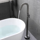 brass hot and cold black floor standing bathtub faucet, cylinder side type without shower, rotating column basin faucet yg2001