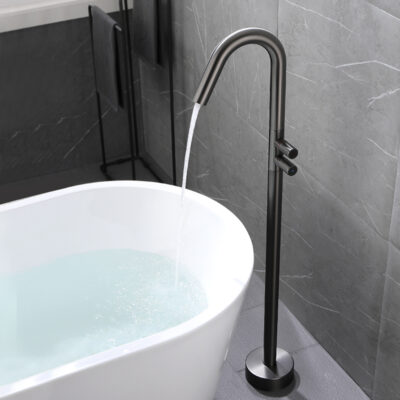 brass hot and cold black floor standing bathtub faucet, cylinder side type without shower, rotating column basin faucet yg2001