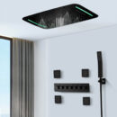 710*430 mm ceiling concealed mounted waterfall rainfall mist water column led shower set thermostatic matte black shower