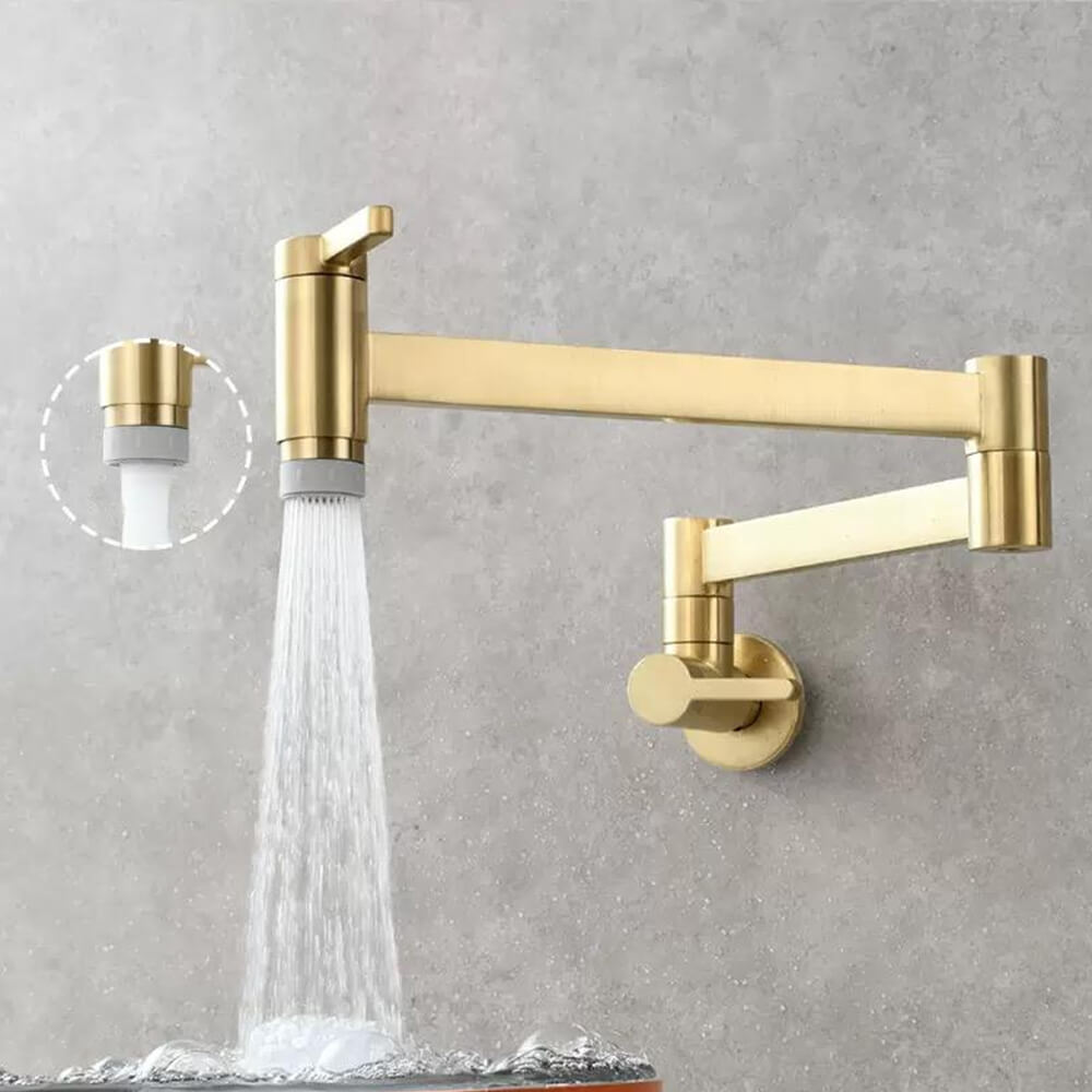 American modern brushed golden copper folding faucet wall-mounted retractable folding pot filling kitchen sink faucet ALG106