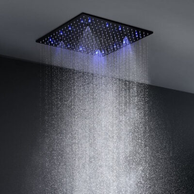 high quality embedded ceiling led matte black shower mixer rain spray 304 sus constant temperature 500*500mm bathroom shower set alg105