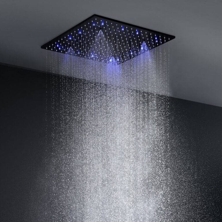 high quality embedded ceiling led matte black shower mixer rain spray 304 sus constant temperature 500*500mm bathroom shower set alg105