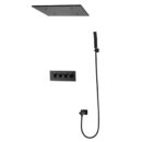 high quality embedded ceiling led matte black shower mixer rain spray 304 sus constant temperature 500*500mm bathroom shower set alg105