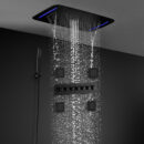 710*430 mm ceiling concealed mounted waterfall rainfall mist water column led shower set thermostatic matte black shower